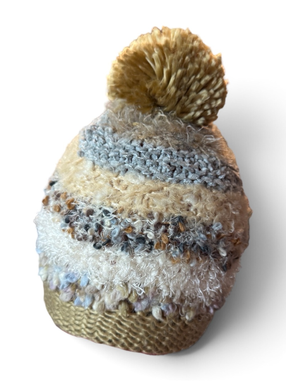 Cozy Multicolor Pom-Pom Knit Slouchy Beaniei - Neutral Tones